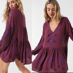 Free People The Arianna Embroidered Tunic Dress - Small